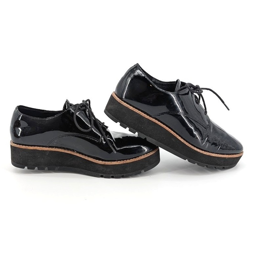 Eileen Fisher Eddy Black Patent Leather Platform Oxfords‎ Shoes Size 7